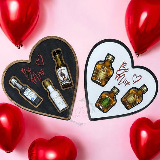 Valentine’s Day Heart-Shaped Mini Liquor Bottle Display, Custom Painted Wood Gift Box for Him or Her