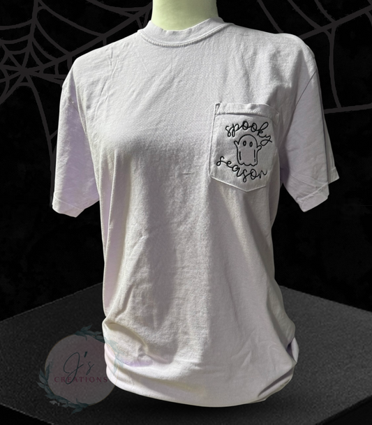 Comfort Colors Pocket Tee – Spooky Season Embroidered Shirt
